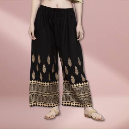 Trend Level Foil Print Palazzo Pant Sharara Women & Grils Foil Black