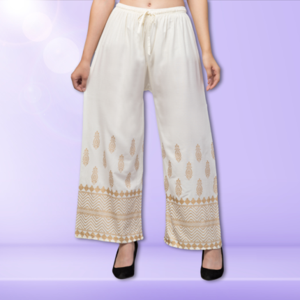 Trend Level Foil Print Palazzo Pant Sharara Women & Grils-Foil Cream