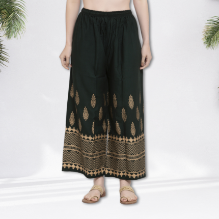 Trend Level Foil Print Palazzo Pant Sharara Women & Grils-Foil Green