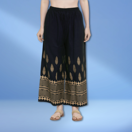 Trend Level Foil Print Palazzo Pant Sharara Women & Grils-Foil Nvy