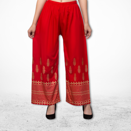 Trend Level Foil Print Palazzo Pant Sharara Women & Grils-Foil Red