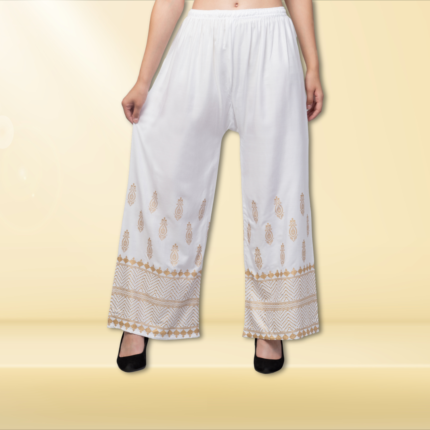 Trend Level Foil Print Palazzo Pant Sharara Women & Grils-Foil White