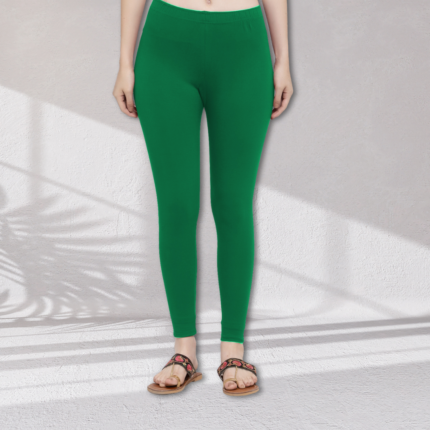 Trend Level Women Solid Premium Cotton Ankle Length Leggings | Mid-Waist | Fashionwear-Green38