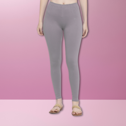 Trend Level Women Solid Premium Cotton Ankle Length Leggings | Mid-Waist | Fashionwear-Grey 45