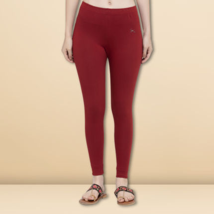 Trend Level Women Solid Premium Cotton Ankle Length Leggings | Mid-Waist | Fashionwear-Maroon7