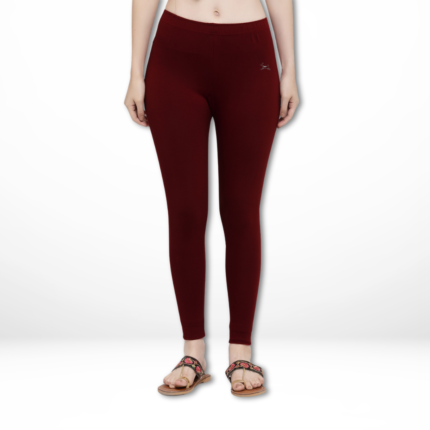 Trend Level Women Solid Premium Cotton Ankle Length Leggings | Mid-Waist | Fashionwear-Maroon8