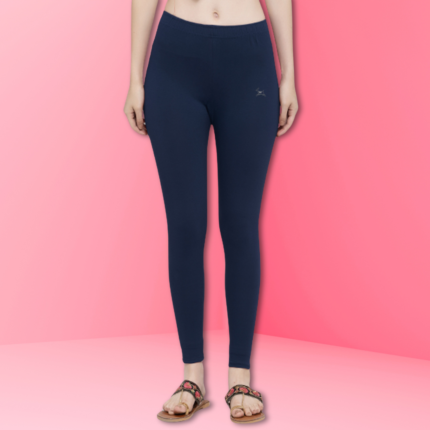 Trend Level Women Solid Premium Cotton Ankle Length Leggings | Mid-Waist | Fashionwear-Navy Blue 29
