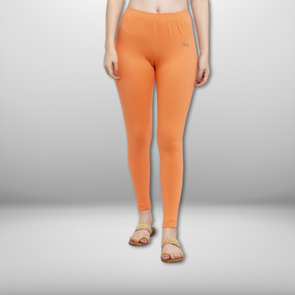 Trend Level Women Solid Premium Cotton Ankle Length Leggings | Mid-Waist | Fashionwear-Peach 50