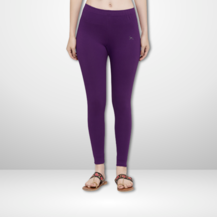 Trend Level Women Solid Premium Cotton Ankle Length Leggings | Mid-Waist | Fashionwear-Purple 26