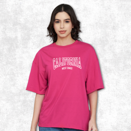 Trend Level Half Sleeve Oversized T-shirt for Women, Round Neck Longline Drop Shoulder, Colorful Printed T-Shirt (California)-Rani