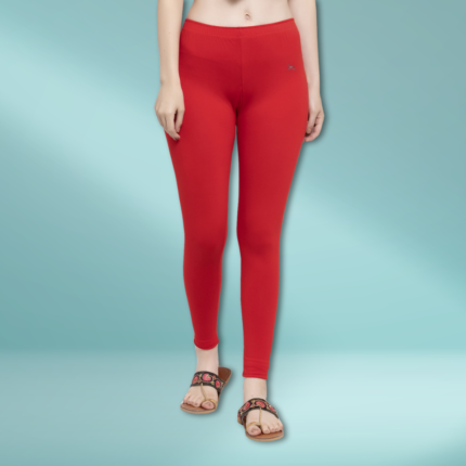 Trend Level Women Solid Premium Cotton Ankle Length Leggings | Mid-Waist | Fashionwear-Red 6