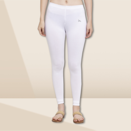 Trend Level Women Solid Premium Cotton Ankle Length Leggings | Mid-Waist | Fashionwear-White 2
