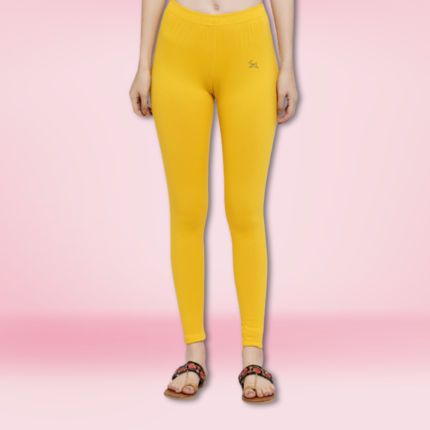 Trend Level Women Solid Premium Cotton Ankle Length Leggings | Mid-Waist | Fashionwear-Yellow 24