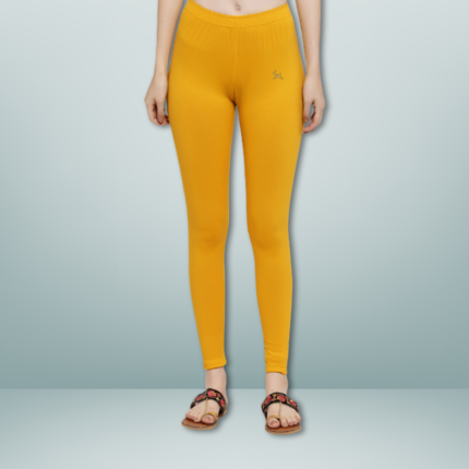 Trend Level Women Solid Premium Cotton Ankle Length Leggings | Mid-Waist | Fashionwear-Yellow 62