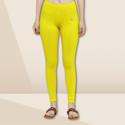 Trend Level Women Solid Premium Cotton Ankle Length Leggings | Mid-Waist | Fashionwear-yellow 47